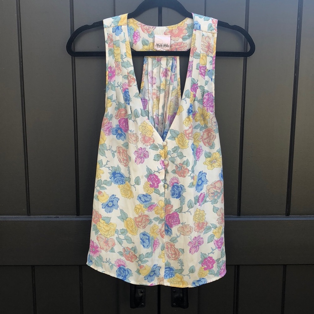 Floral flowy button up tank blouse